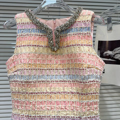 Textured Sleeveless Mini Dress with Embellished Neckline