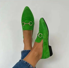 Women’s Pointed Toe Loafers with Metal Detail – Low Heel Slip-On Shoes
