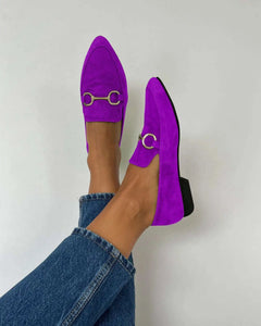 Women’s Pointed Toe Loafers with Metal Detail – Low Heel Slip-On Shoes