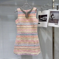 Textured Sleeveless Mini Dress with Embellished Neckline