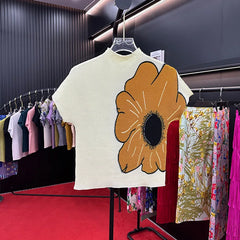 Pleated Stretch Top Women – Textured Floral Print Short Sleeve Blous