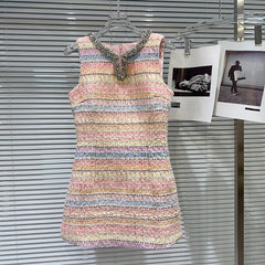 Textured Sleeveless Mini Dress with Embellished Neckline