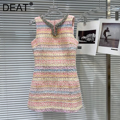 Textured Sleeveless Mini Dress with Embellished Neckline