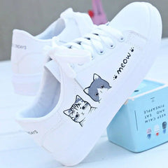 Cute Cat Cartoon Women's Breathable Lace-Up Sneakers
