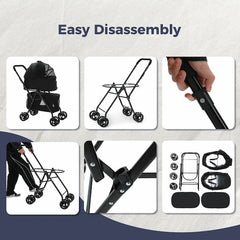 Foldable Pet Stroller – 4-Wheel Dog & Cat Pushchair with Storage Basket (Small & Medium Pets)
