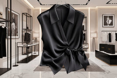 Black sleeveless top with a bow detail 