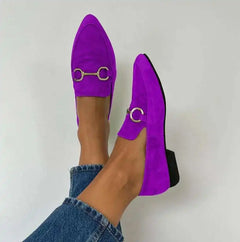 Women’s Pointed Toe Loafers with Metal Detail – Low Heel Slip-On Shoes