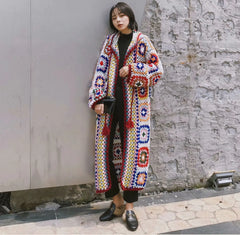 Handmade Crochet Hooded Sweater Coat for Women