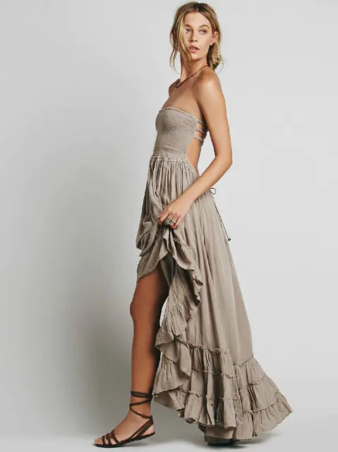 Bohemian Strapless Maxi Dress – Open Back Summer Style
