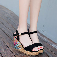 Embroidered Wedge Sandals - Summer
