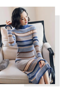 Knit Turtleneck Dress - Thick Sweater Dress