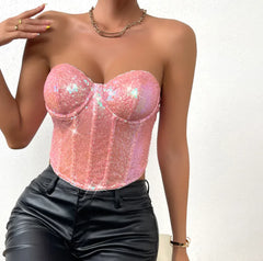 Sequin Strapless Corset Top – Glam Party Tube Top