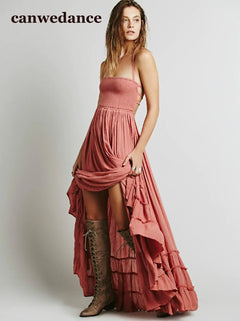 Bohemian Strapless Maxi Dress – Open Back Summer Style