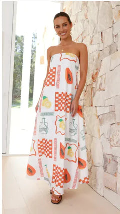 Boho Strapless Printed Maxi Dress – Summer Vibes