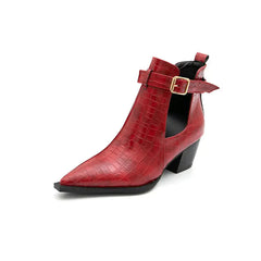 Snake Print Short Ankle Boots with Belt for Women
