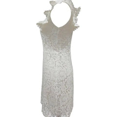 Elegant White Lace Sheath Dress – High Neck with Cap Sleeves