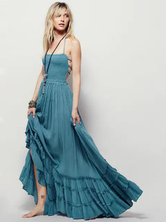 Bohemian Strapless Maxi Dress – Open Back Summer Style