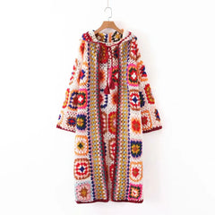 Handmade Crochet Hooded Sweater Coat for Women