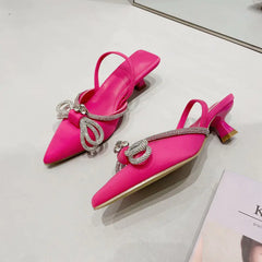 Fashion Rhinestone Bow Pointed High Heel Sandals