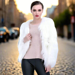 LED Faux Fur Coat – Women’s Light-Up Festival Jacket, White Fluffy Outerwear with Lights