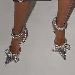 Rhinestone Bow Transparent High Heels