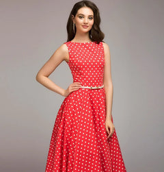 Polka Dot Sleeveless Midi Dress – Vintage Style