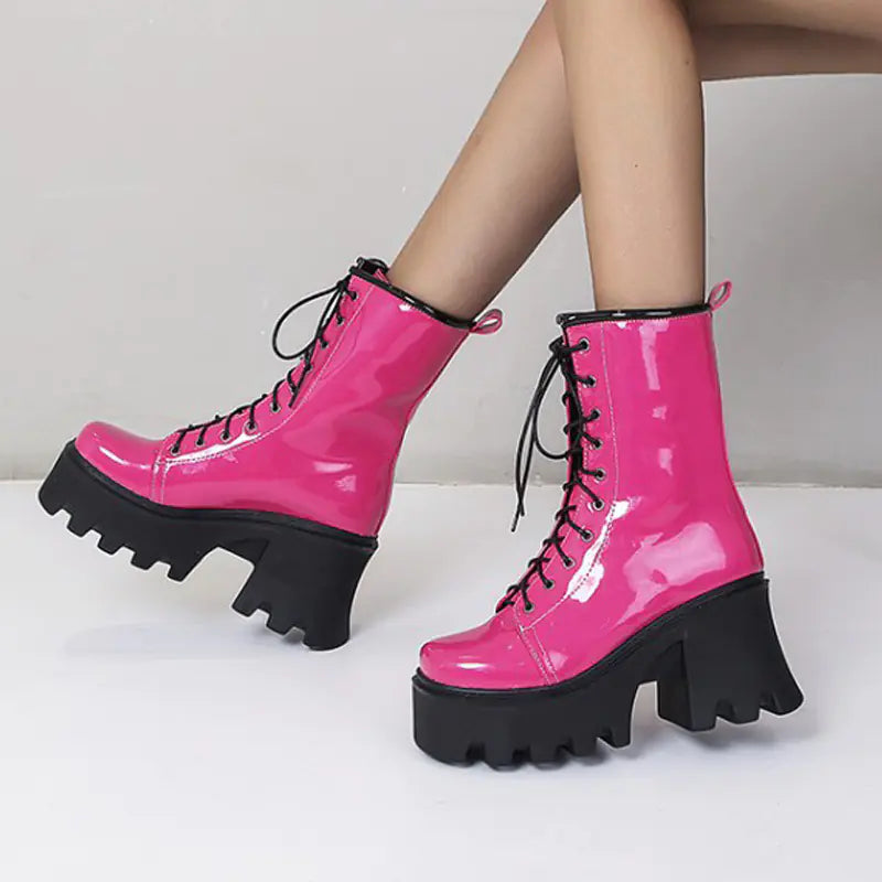 Patent Leather Square Toe Lace-up Shoes - Euro/American Style