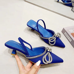 Fashion Rhinestone Bow Pointed High Heel Sandals