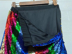 Color Block Sequin Skirt –  Knee-Length Party Skirt