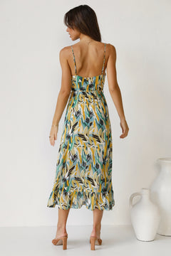 Colorful Midi Dress with Ruffle Hem – Summer Chic 🌞🌿