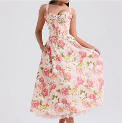 Valentina Lace Bustier Dress with Floral Print