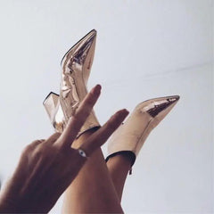 Shiny Leather Chunky Heel Pointed Toe Ankle Boots