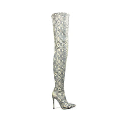 Women's Snakeskin Pointed Stiletto Knee High Boots