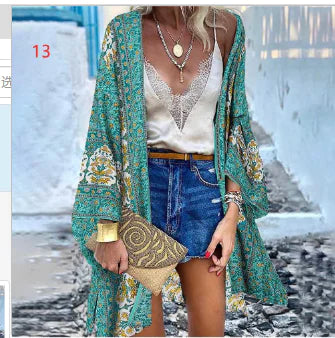 Boho Printed Viscose Kimonos with Batwing Sleeves