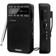 【2024 Update】PRUNUS J-166 Portable Radio AM FM Battery Operated Radio with Tuning Light Back Clip Excellent Reception for Indoor & Outdoor & Emergency Radio AM FM Radio Portable transistor radio