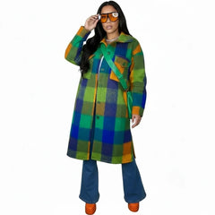 Bold Check Colorblock Long Shacket Coat – Women’s Oversized Winter Style