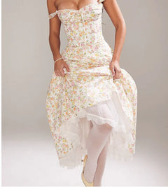 Valentina Lace Bustier Dress with Floral Print