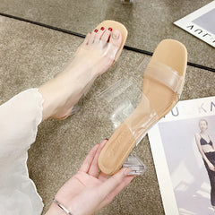 Thick-Heeled Transparent High-Heeled Sandals