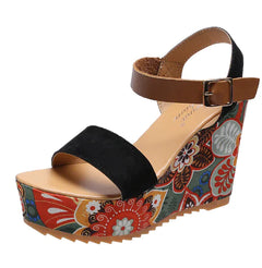 Embroidered Wedge Sandals - Summer