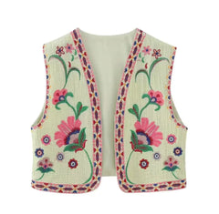 Embroidered Floral Vest with V-Neck