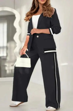 Women’s Two-Piece Wide-Leg Trousers & Blazer Set – Casual Chic Suit Style