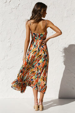 Colorful Midi Dress with Ruffle Hem – Summer Chic 🌞🌿