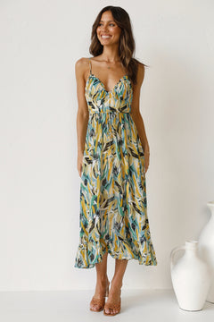 Colorful Midi Dress with Ruffle Hem – Summer Chic 🌞🌿