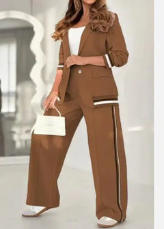 Women’s Two-Piece Wide-Leg Trousers & Blazer Set – Casual Chic Suit Style