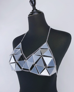 Metallic Silver Triangle Bikini – Shiny One-Size Swimwear Set