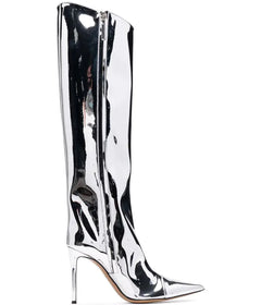 Holographic Patent-Leather Stiletto Knee Boots - Point-Toe Shine & Comfort