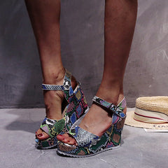 Chic Snake-Print Platform Sandals