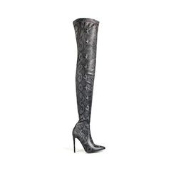 Women's Snakeskin Pointed Stiletto Knee High Boots