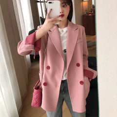 Gradient Button Pink Blazer & High-Waisted Skirt