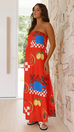 Boho Strapless Printed Maxi Dress – Summer Vibes